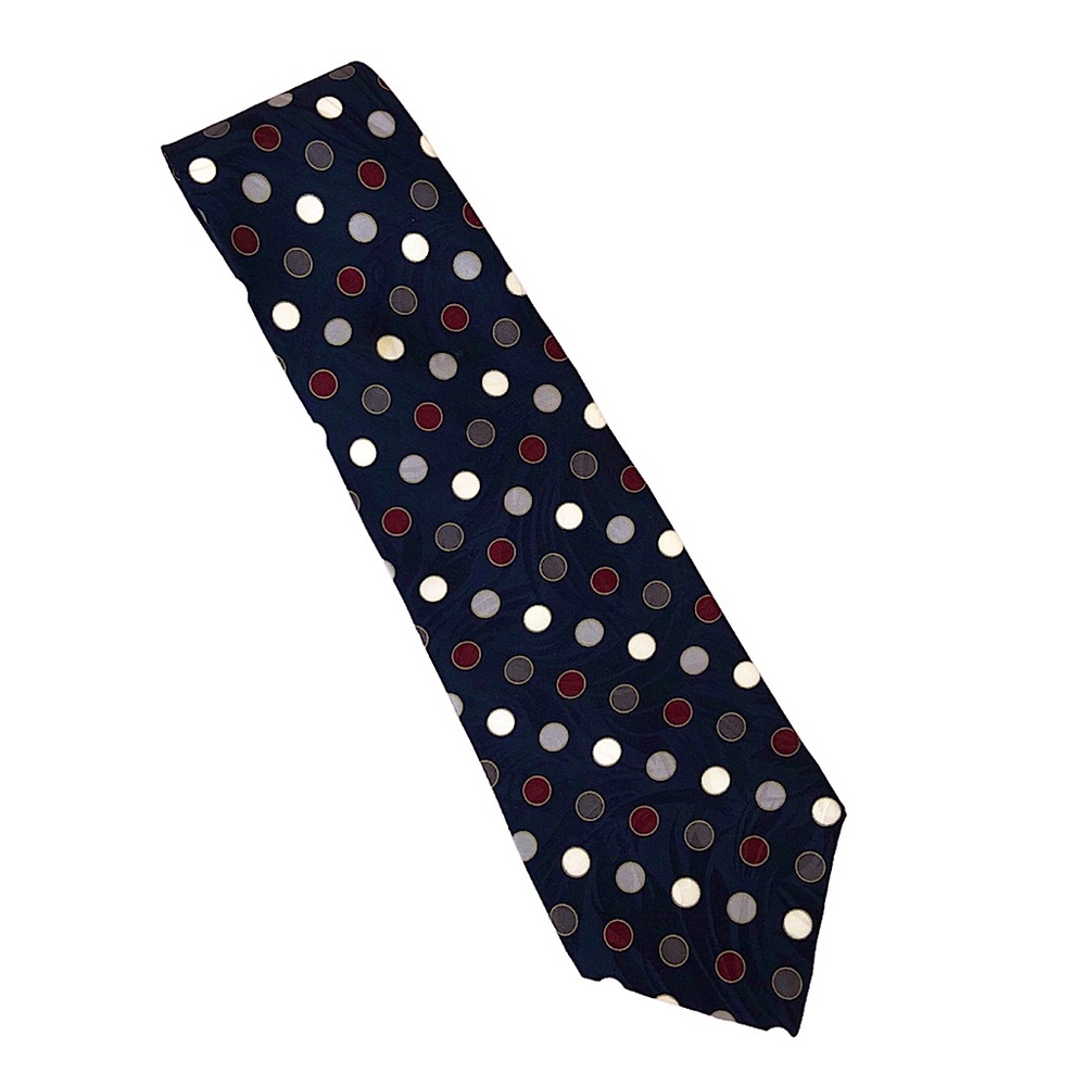 Palatina Vintage 💯 % Silk Made In Italy Burgundy Navy Gray Ivory Polka Dots Tie